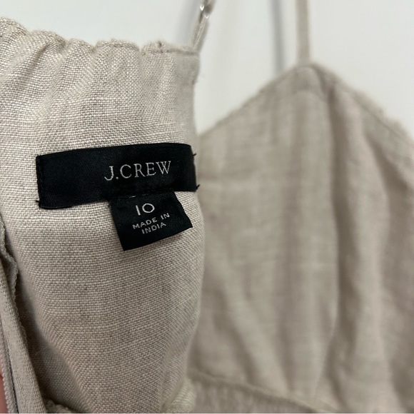 J.Crew Smocked Linen Dress Sz 10 Tan - Picture 11 of 13
